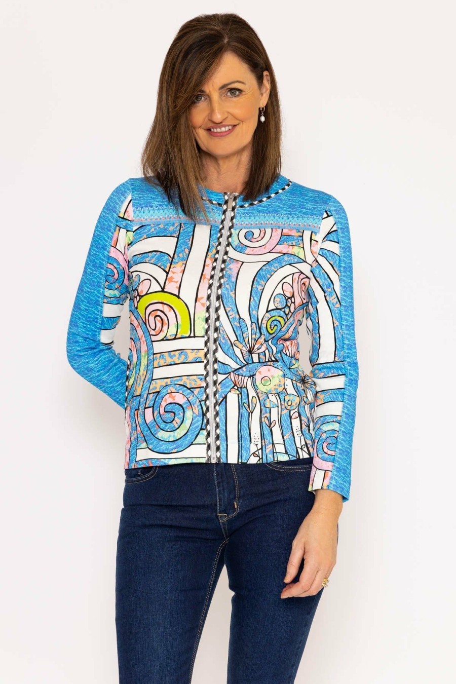 Clothing Kalisson  | Abstract Printed Zip Up Top In Blue